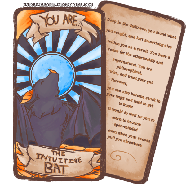 Card saying I am an "intuitive bat", with a longer description of what that means.